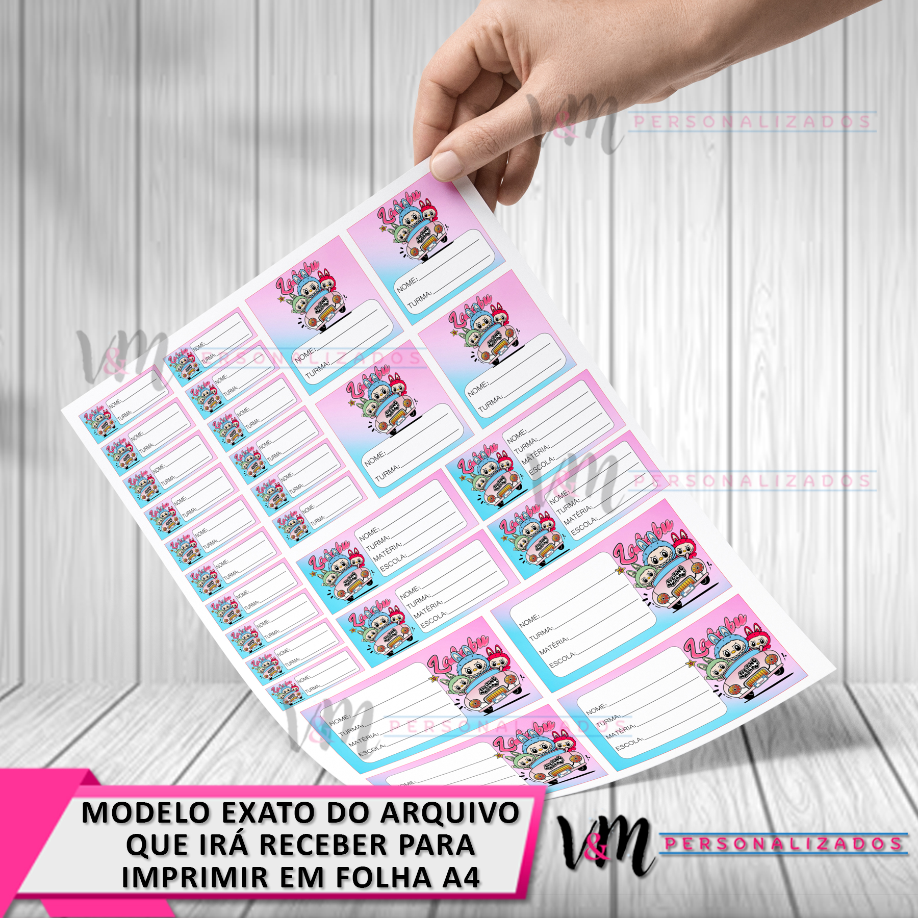 Labubu – Arquivo Etiquetas Escolares – Mod 02 – V&M Personalizados
